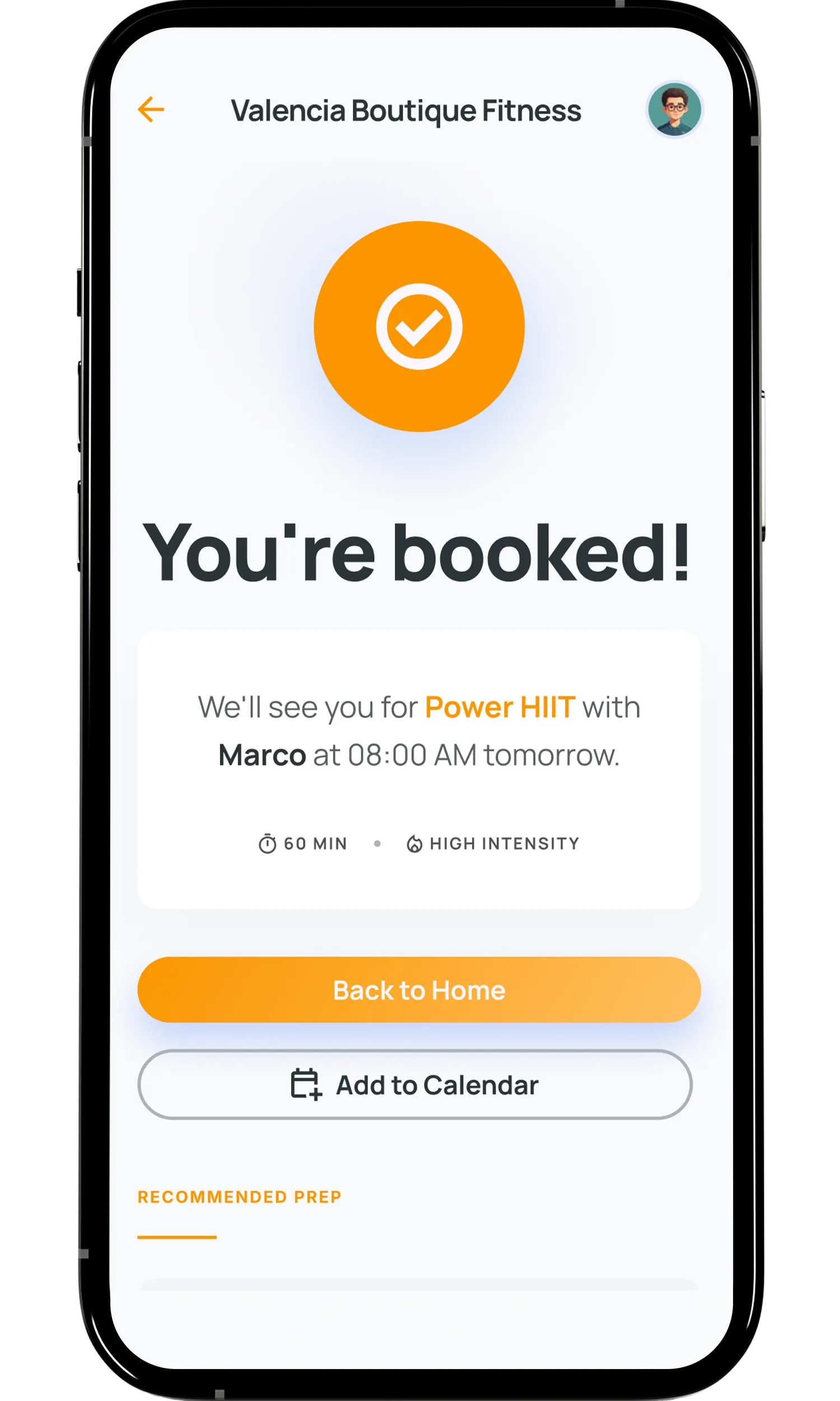 Booking confirmation screen