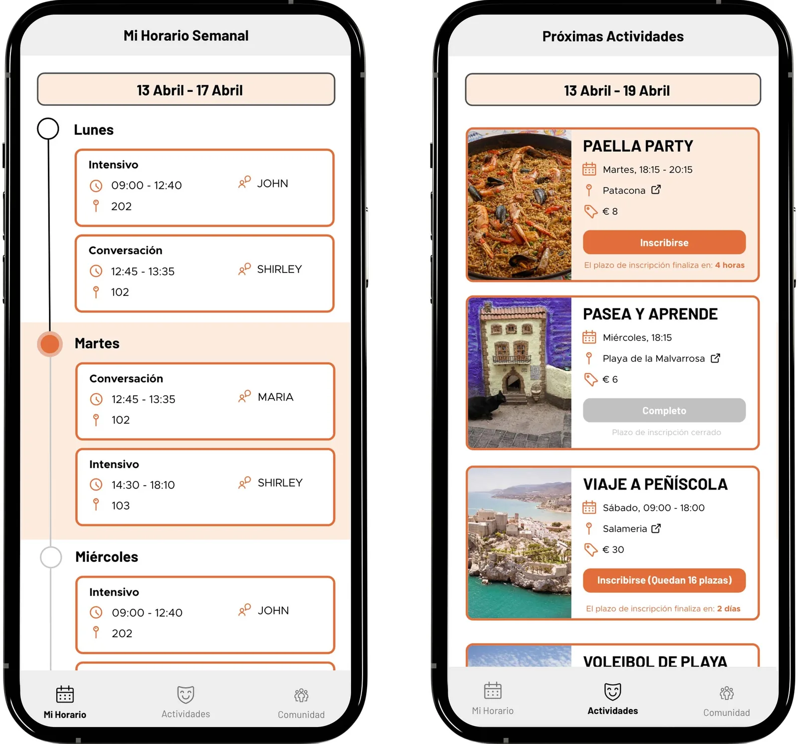Student Activity app concept screens
